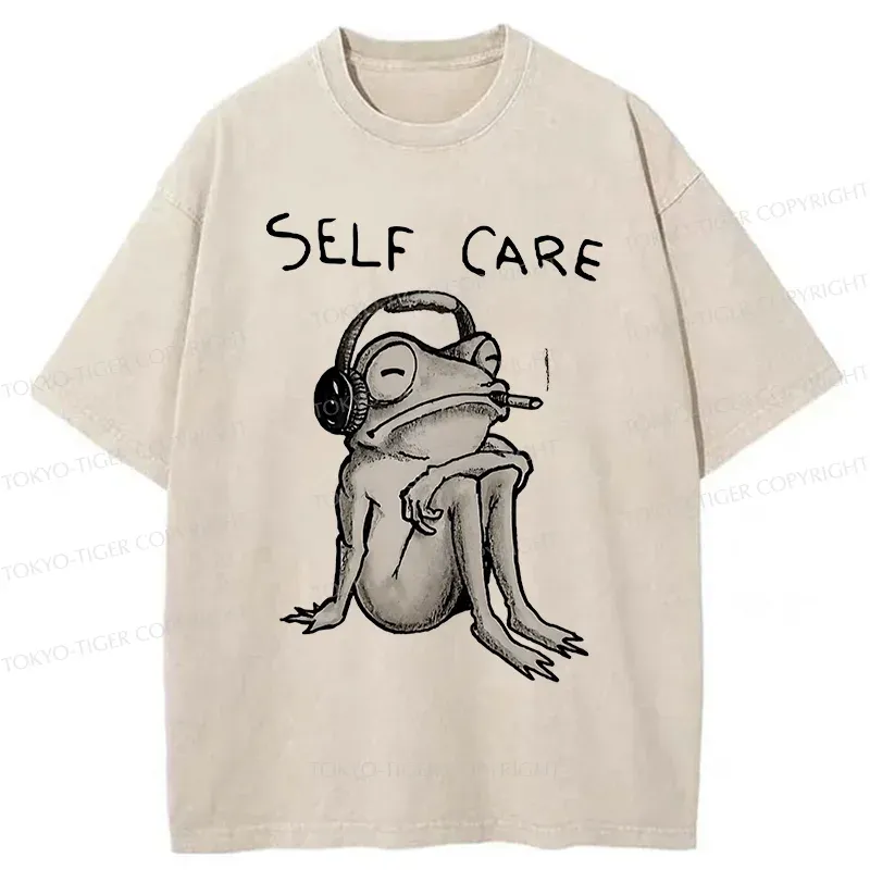 Tokyo-Tiger Self Care Music Frog Washed T-Shirt