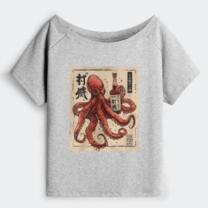 Tokyo-Tiger Osaka Saké Octopus Off Shoulder T-Shirt