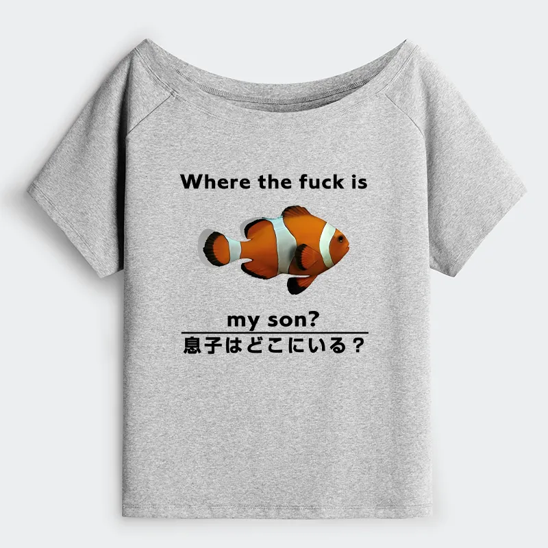 Tokyo-Tiger Fish Looking For Son Off Shoulder T-Shirt