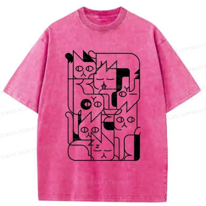 Tokyo-Tiger Abstract Cat Funny Washed T-Shirt