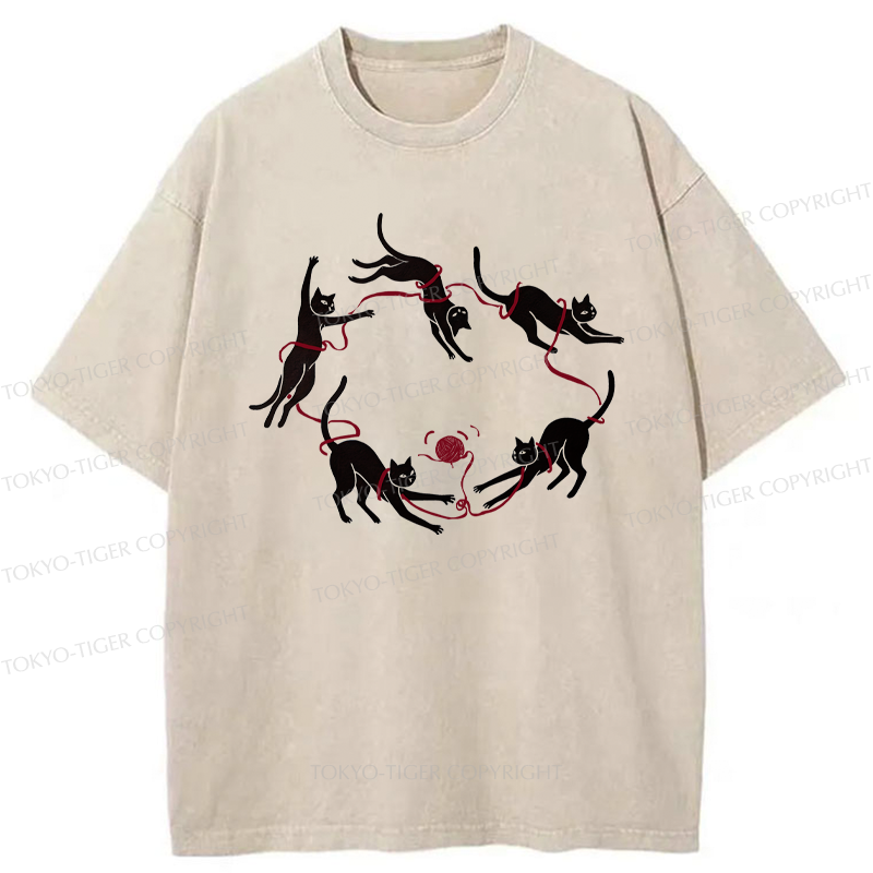 Tokyo-Tiger A Kitten Playing With Yarn Washed T-Shirt