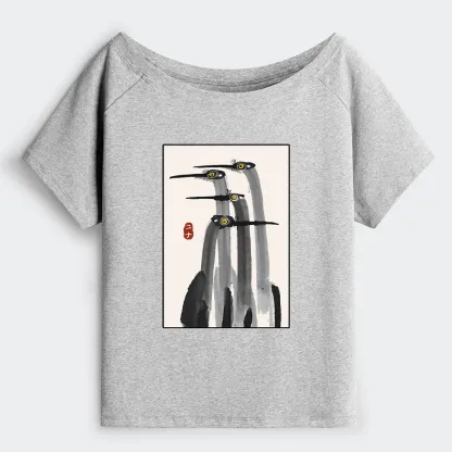 Tokyo-Tiger Japanese Crane Poster Off Shoulder T-Shirt