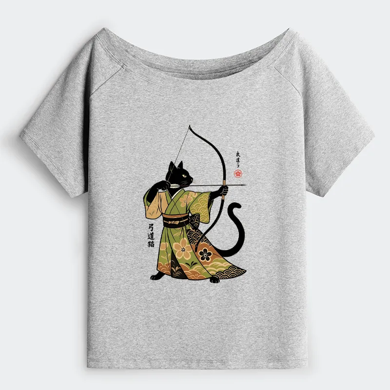 Tokyo-Tiger Japan Cat Archery Off Shoulder T-Shirt
