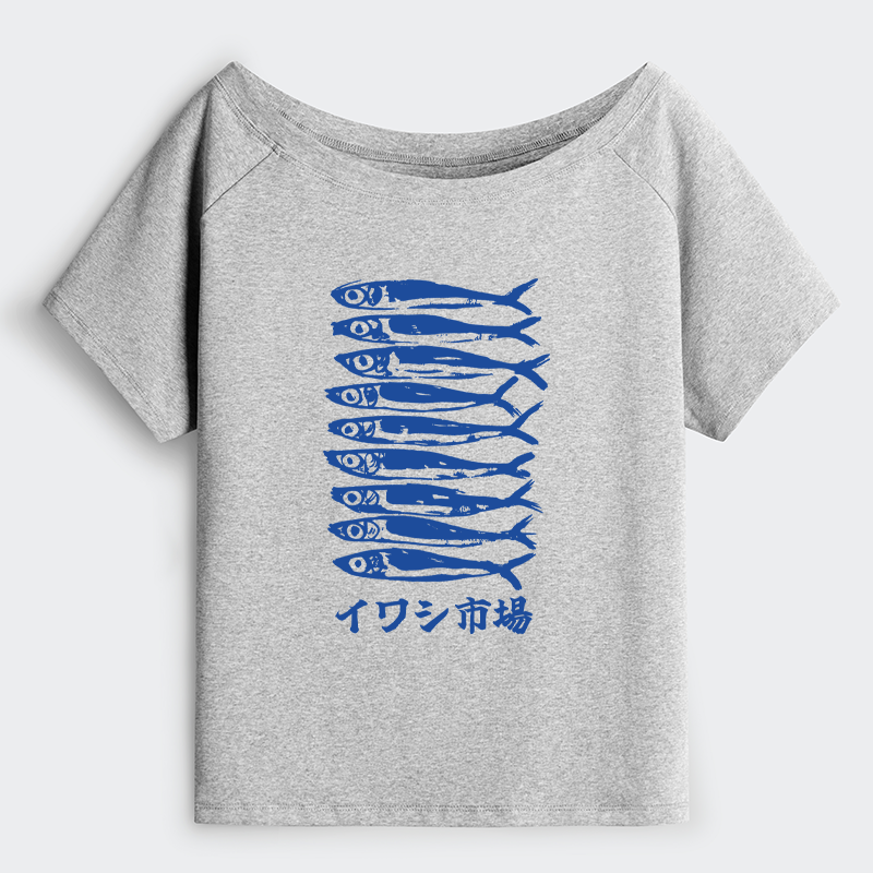 Tokyo-Tiger Sardine Market Off Shoulder T-Shirt
