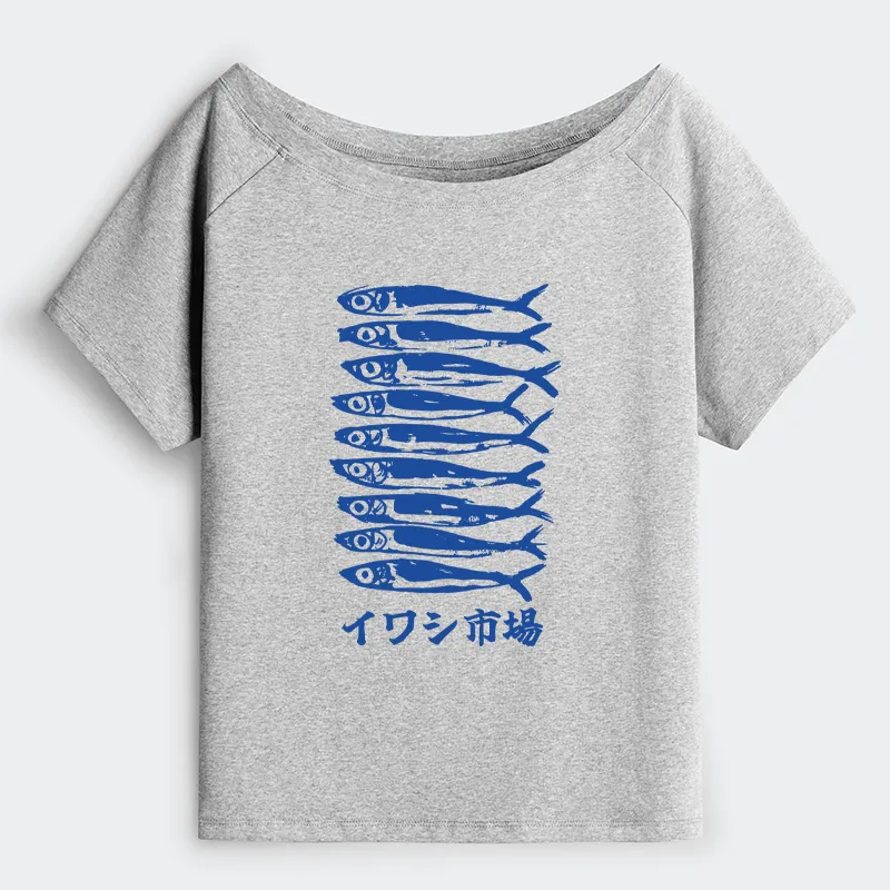 Tokyo-Tiger Sardine Market Off Shoulder T-Shirt