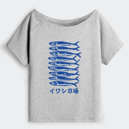 Tokyo-Tiger Sardine Market Off Shoulder T-Shirt