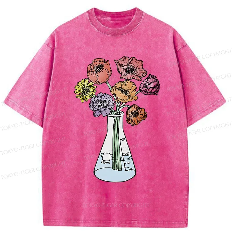 Tokyo-Tiger Beaker Flower Art Washed T-Shirt Sale