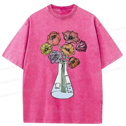 Tokyo-Tiger Beaker Flower Art Washed T-Shirt