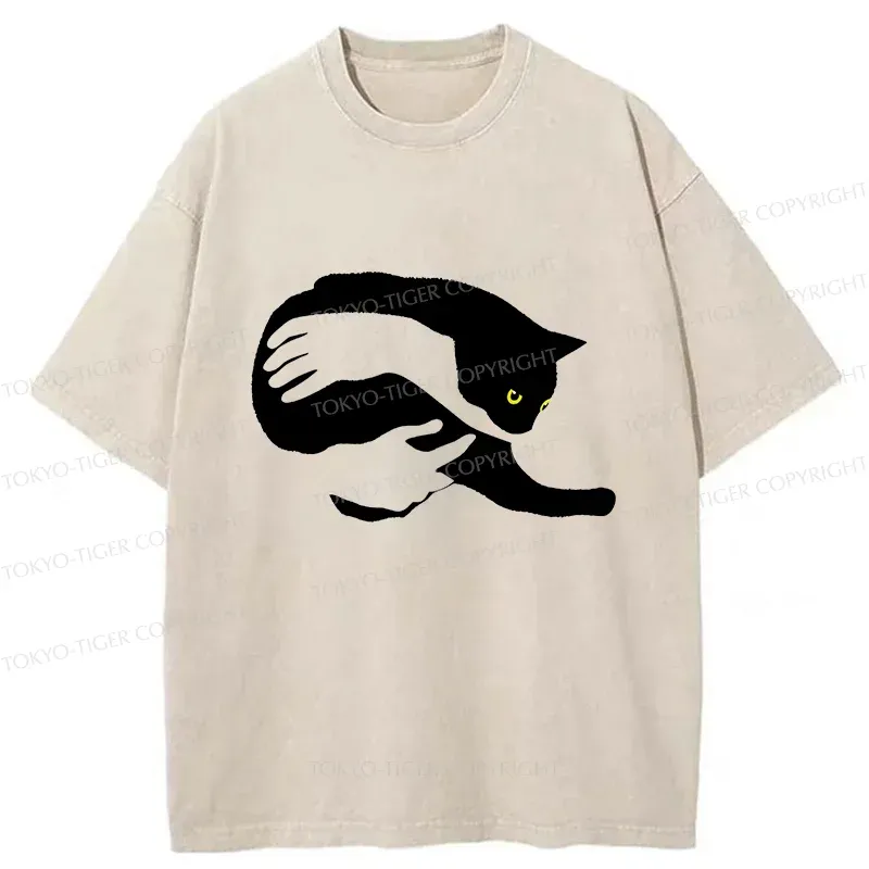 Tokyo-Tiger Holding A Cat Washed T-Shirt
