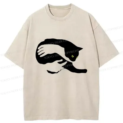 Tokyo-Tiger Holding A Cat Washed T-Shirt
