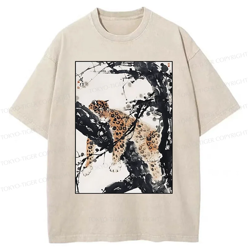 Tokyo-Tiger Ink Painting Of Leopard Washed T-Shirt