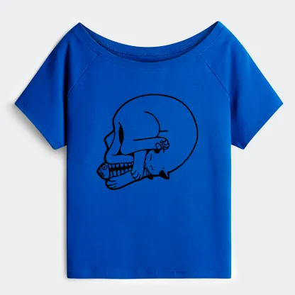 Tokyo-Tiger Funny Cat Eating Fish Off Shoulder T-Shirt