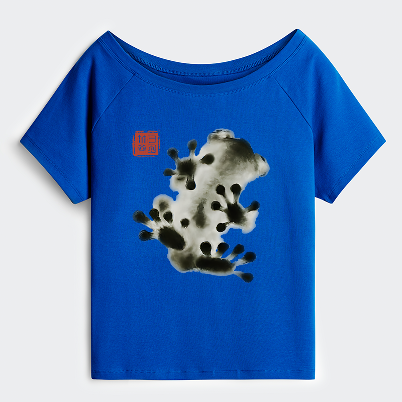 Tokyo-Tiger Ink Painting Frog Off Shoulder T-Shirt