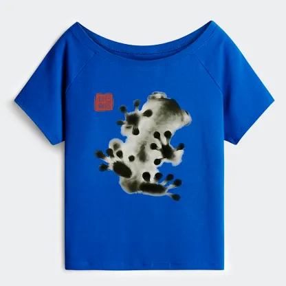 Tokyo-Tiger Ink Painting Frog Off Shoulder T-Shirt