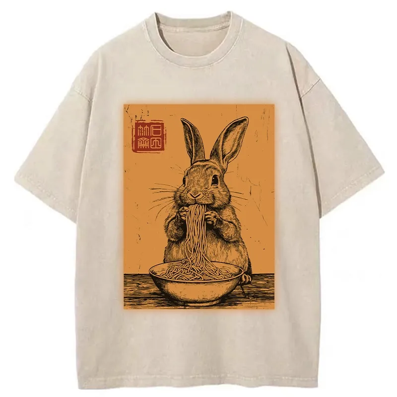 Tokyo-Tiger Ramen Lover Rabbit Washed T-Shirt