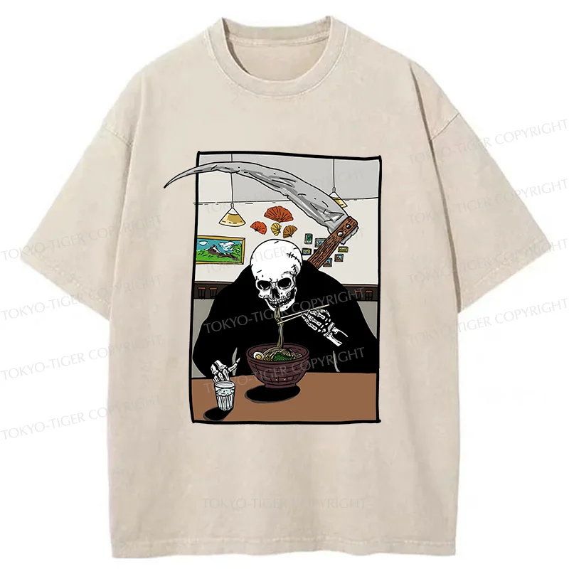 Tokyo-Tiger Death Eats Ramen Washed T-Shirt