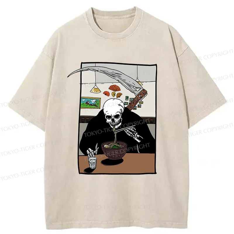 Tokyo-Tiger Death Eats Ramen Washed T-Shirt