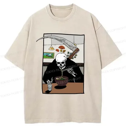 Tokyo-Tiger Death Eats Ramen Washed T-Shirt
