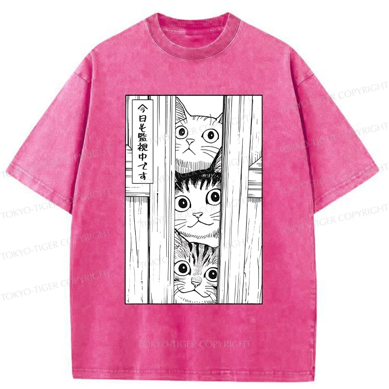 Tokyo-Tiger Three Cats Watching You Washed T-Shirt