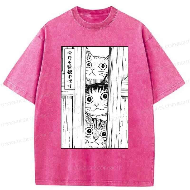 Tokyo-Tiger Three Cats Watching You Washed T-Shirt