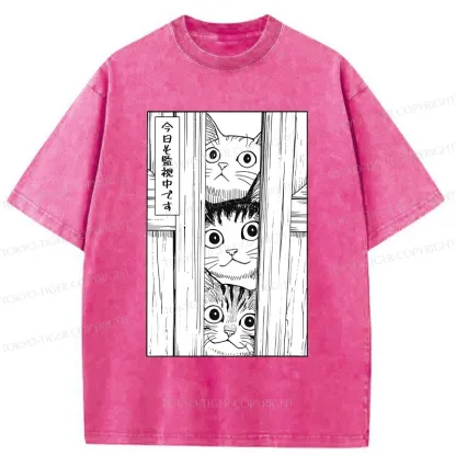 Tokyo-Tiger Three Cats Watching You Washed T-Shirt