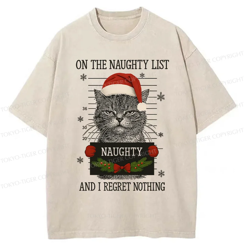 Tokyo-Tiger Christmas Naughty Cat Washed T-Shirt