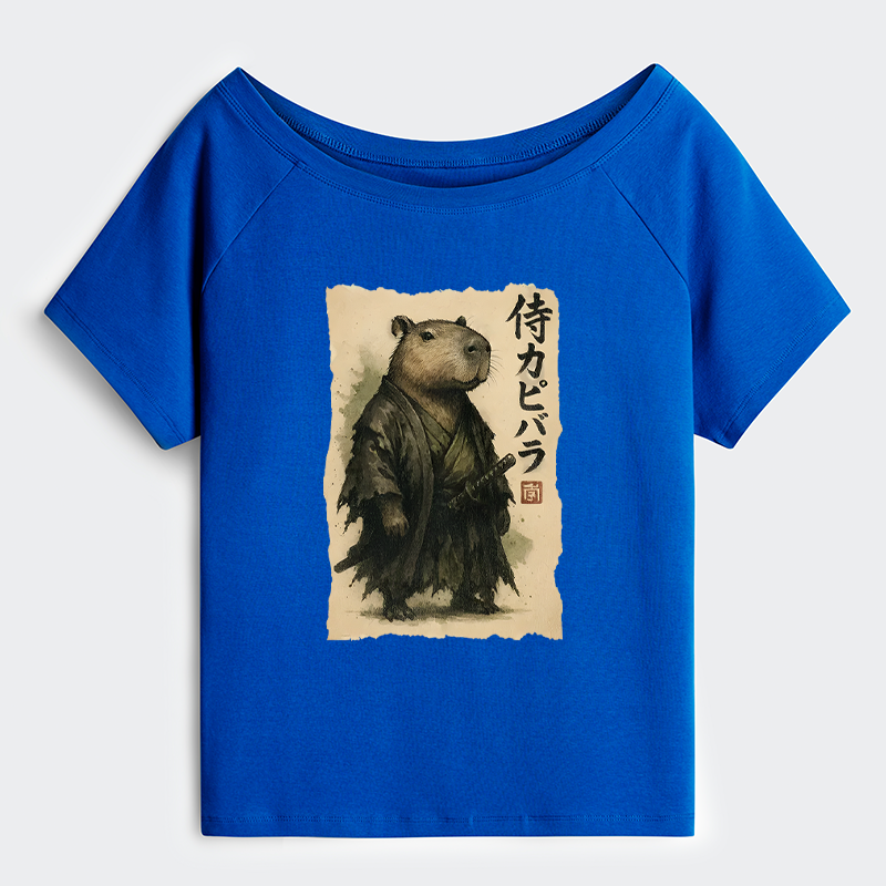 Tokyo-Tiger Capybara Samurai Off Shoulder T-Shirt