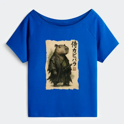 Tokyo-Tiger Capybara Samurai Off Shoulder T-Shirt