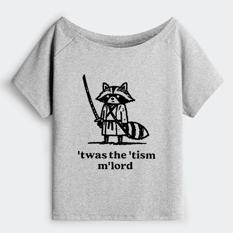 Tokyo-Tiger Focused Samurai Raccoon Off Shoulder T-Shirt