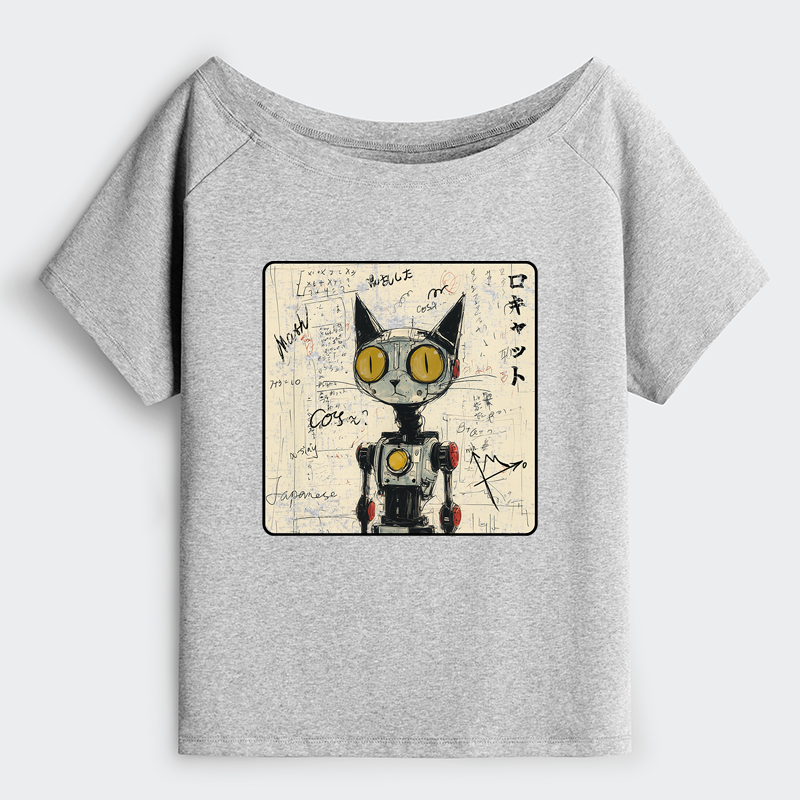 Tokyo-Tiger Robot Cat Off Shoulder T-Shirt