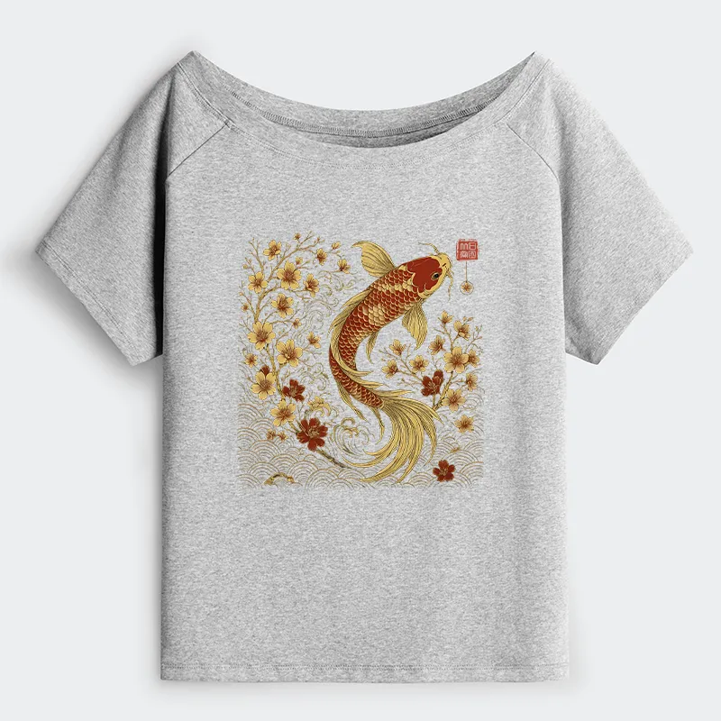 Tokyo-Tiger Vintage Sakura And Koi Off Shoulder T-Shirt