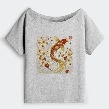 Tokyo-Tiger Vintage Sakura And Koi Off Shoulder T-Shirt