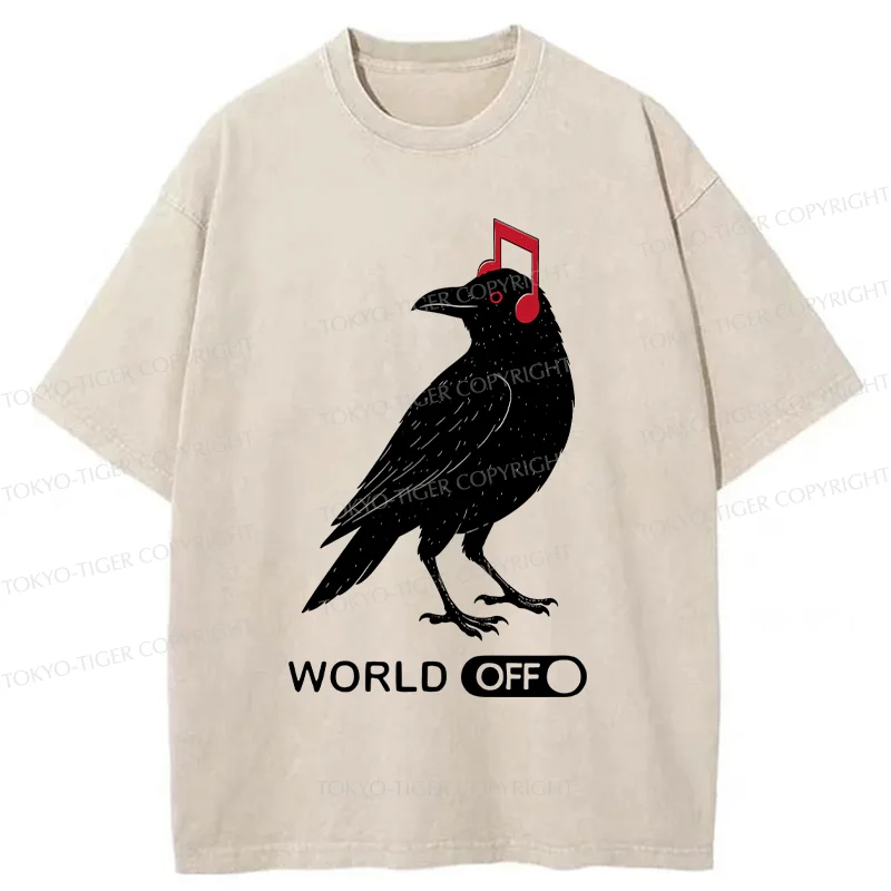 Tokyo-Tiger Crow Listening To Music Washed T-Shirt
