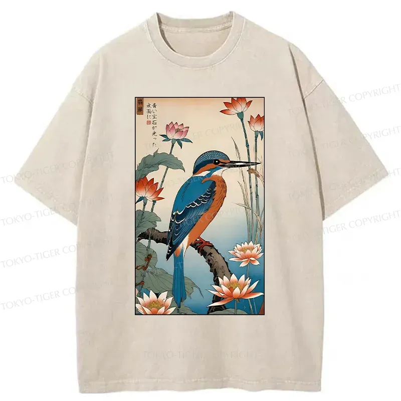 Tokyo-Tiger Ukiyo-e Kingfisher Washed T-Shirt Sale