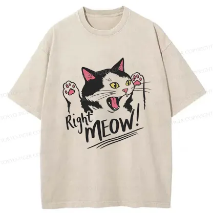Tokyo-Tiger Right Meow Funny Washed T-Shirt