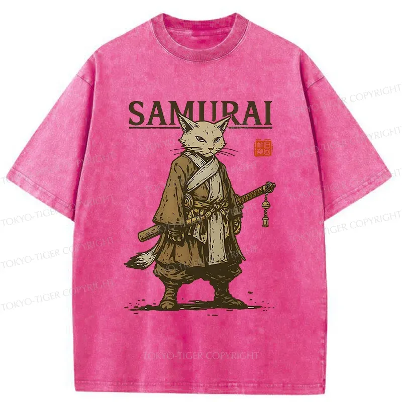 Tokyo-Tiger Samurai Cat Japan Washed T-Shirt