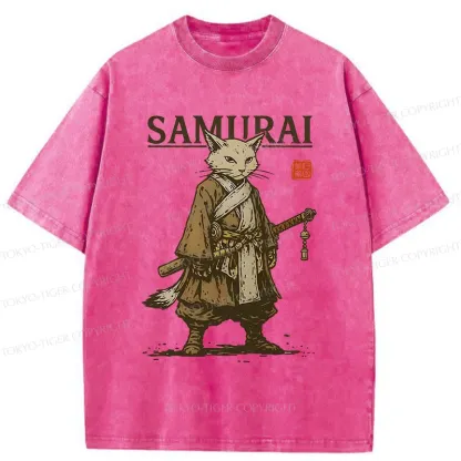Tokyo-Tiger Samurai Cat Japan Washed T-Shirt