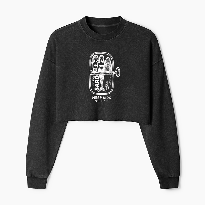 Tokyo-Tiger Mermaid Can Washed Crop Sweatshirt