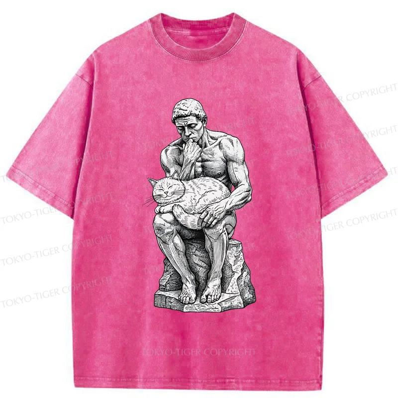 Tokyo-Tiger Thinker Pets The Cat Washed T-Shirt