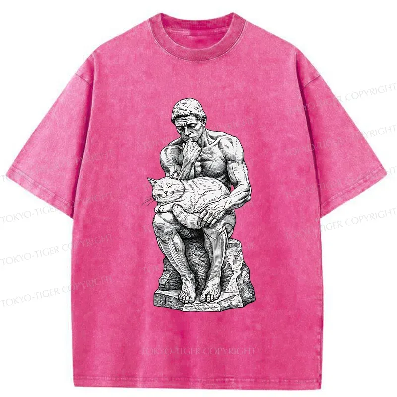 Tokyo-Tiger Thinker Pets The Cat Washed T-Shirt