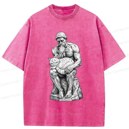 Tokyo-Tiger Thinker Pets The Cat Washed T-Shirt