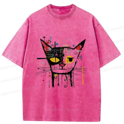 Tokyo-Tiger Abstract Cat Funny Washed T-Shirt