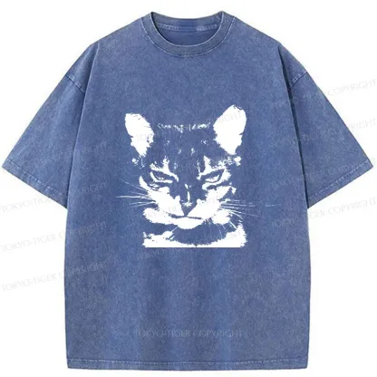 Tokyo-Tiger Smirking Cat Washed T-Shirt