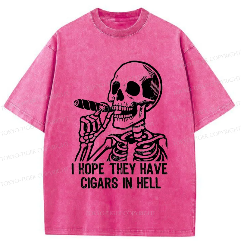 Tokyo-Tiger Skeleton Smoking A Cigar Washed T-Shirt