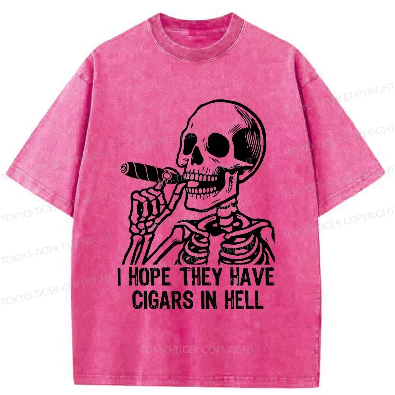 Tokyo-Tiger Skeleton Smoking A Cigar Washed T-Shirt