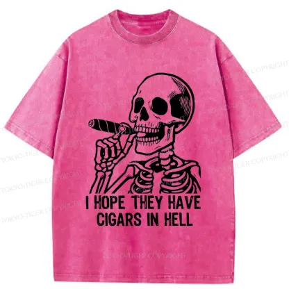 Tokyo-Tiger Skeleton Smoking A Cigar Washed T-Shirt