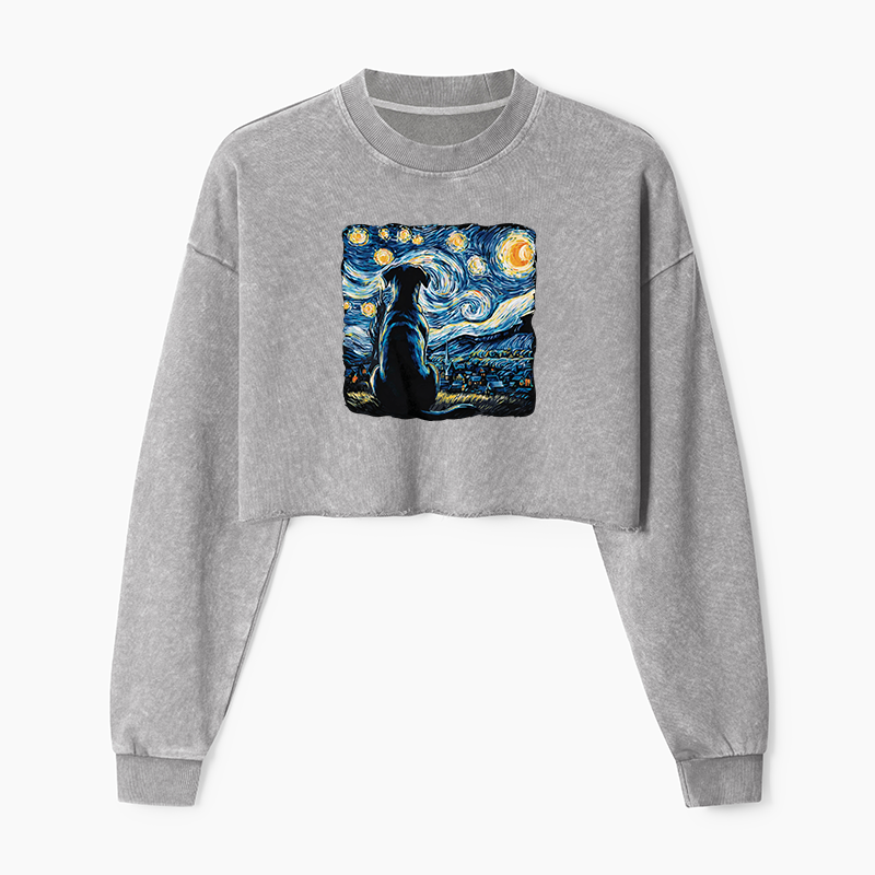 Tokyo-Tiger Starry Night Dog Washed Crop Sweatshirt