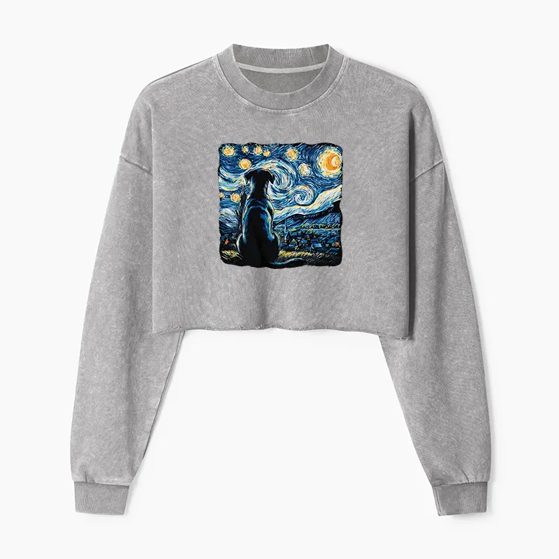 Tokyo-Tiger Starry Night Dog Washed Crop Sweatshirt