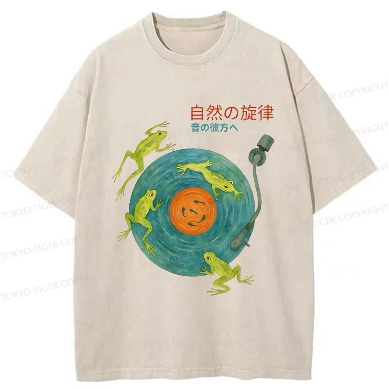 Tokyo-Tiger Frog Art Record Washed T-Shirt