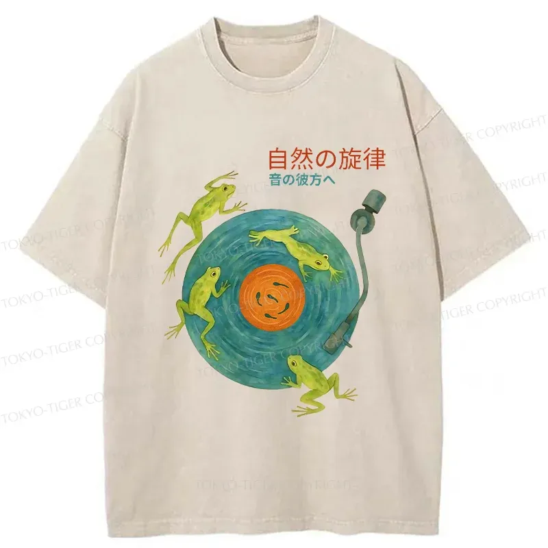 Tokyo-Tiger Frog Art Record Washed T-Shirt Sale